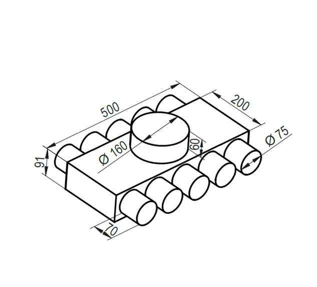 Distribuitor lateral 10x75 racord DN160 1