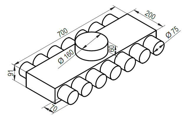 Distribuitor lateral 14x75 racord DN160 1